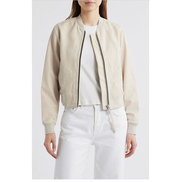 AllSaints Orten Leather Bomber Jacket - Onyx White - US 8 (New No Tags) - Picture 1 of 10